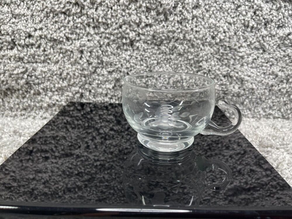 Princess House Small Clear Glass Creamer Floral Print Design Without Lid 2.5"X4"